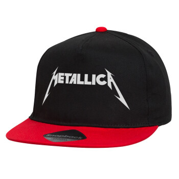 Metallica logo, Καπέλο παιδικό Flat Snapback, Μαύρο/Κόκκινο (100% ΒΑΜΒΑΚΕΡΟ, ΠΑΙΔΙΚΟ, UNISEX, ONE SIZE)