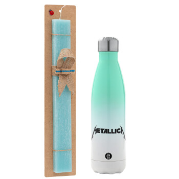 Metallica, Easter Set, Metallic green/white thermos (Stainless steel), double-walled, 500ml & scented flat Easter candle (30cm) (TURQUOISE)