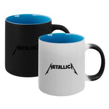 Metallica logo, Κούπα Μαγική εσωτερικό μπλε, κεραμική 330ml που αλλάζει χρώμα με το ζεστό ρόφημα (1 τεμάχιο)