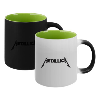 Metallica logo, Κούπα Μαγική εσωτερικό πράσινο, κεραμική 330ml που αλλάζει χρώμα με το ζεστό ρόφημα (1 τεμάχιο)