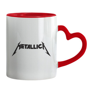 Metallica logo, Κούπα καρδιά χερούλι κόκκινη, κεραμική, 330ml