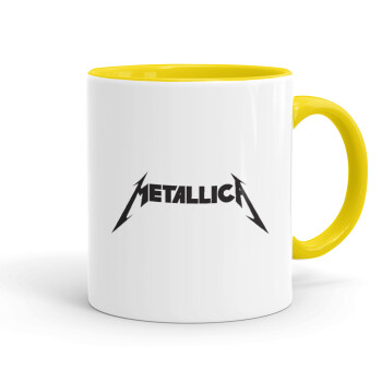 Metallica logo, Κούπα χρωματιστή κίτρινη, κεραμική, 330ml