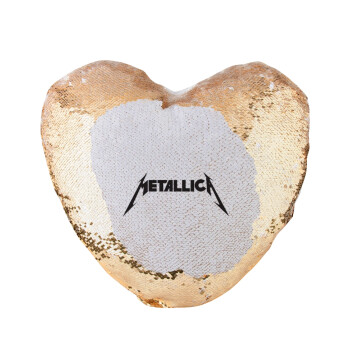 Metallica logo, Μαξιλάρι καναπέ καρδιά Μαγικό Χρυσό με πούλιες 40x40cm περιέχεται το  γέμισμα