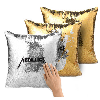 Metallica logo, Μαξιλάρι καναπέ Μαγικό Χρυσό με πούλιες 40x40cm περιέχεται το γέμισμα