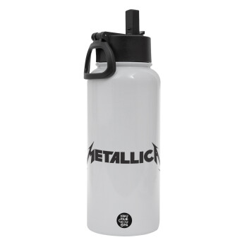 Metallica, Metal mug thermo White with Straw and Spout Lid (Stainless steel), double wall, 950ml