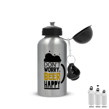 Don't worry BEER Happy, Μεταλλικό παγούρι νερού, Ασημένιο, αλουμινίου 500ml