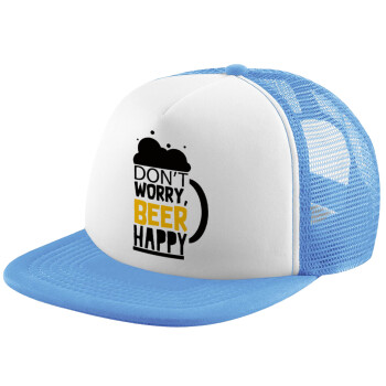 Don't worry BEER Happy, Child's Soft Trucker Hat with Blue/White Mesh (POLYESTER, CHILD, ONE SIZE)