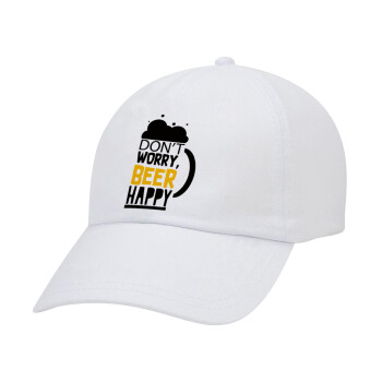 Don't worry BEER Happy, Καπέλο Ενηλίκων Baseball Λευκό 5-φύλλο (POLYESTER, ΕΝΗΛΙΚΩΝ, UNISEX, ONE SIZE)