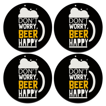 Don't worry BEER Happy, ΣΕΤ 4 Σουβέρ ξύλινα στρογγυλά (9cm)