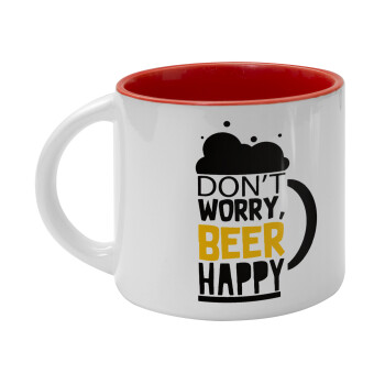 Don't worry BEER Happy, Κούπα κεραμική 400ml Λευκή/Κόκκινη