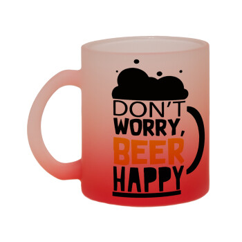 Don't worry BEER Happy, Κούπα γυάλινη δίχρωμη με βάση το κόκκινο ματ, 330ml