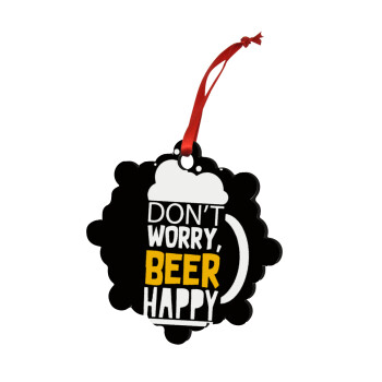 Don't worry BEER Happy, Christmas ornament snowflake wooden 7.5cm