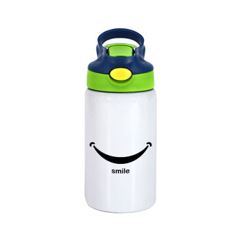 Smile!!!, Children's hot water bottle, stainless steel, with safety straw, green, blue (350ml)