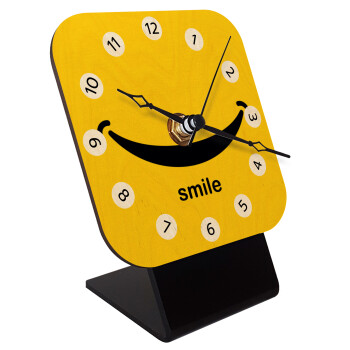 Smile!!!, Quartz Table clock in natural wood (10cm)