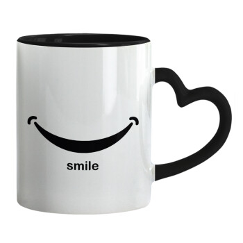 Smile!!!, Mug heart black handle, ceramic, 330ml