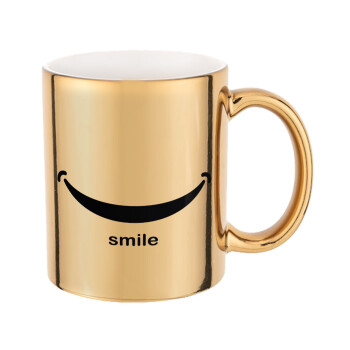 Smile!!!, Mug ceramic, gold mirror, 330ml