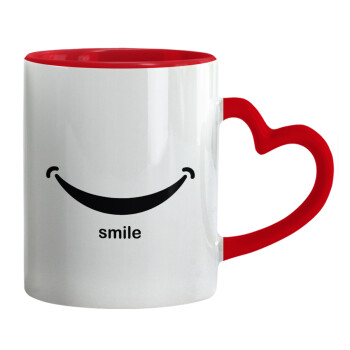 Smile!!!, Mug heart red handle, ceramic, 330ml