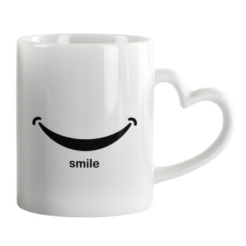 Smile!!!, Mug heart handle, ceramic, 330ml
