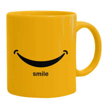 Smile!!!, Ceramic coffee mug yellow, 330ml (1pcs)