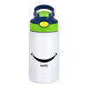 Children's hot water bottle, stainless steel, with safety straw, green, blue (350ml)