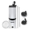 Travel Tumbler 2 Lids, with metal straw & cleaning brush (Stainless steel 304 Food grade, BPA free, 600ml)