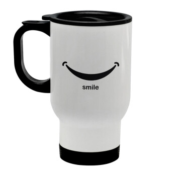 Smile!!!, Stainless steel travel mug with lid, double wall white 450ml