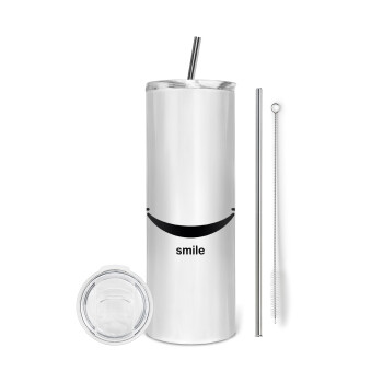 Smile!!!, Tumbler stainless steel 600ml, with metal straw & cleaning brush