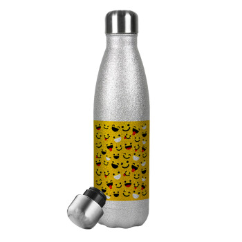 Smilies , Metallic Glitter Silver Thermos Flask (Stainless steel), double-walled, 500ml