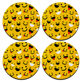 Smilies , SET of 4 round wooden coasters (9cm)