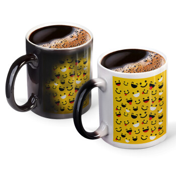 Smilies , Color changing magic Mug, ceramic, 330ml when adding hot liquid inside, the black colour desappears (1 pcs)