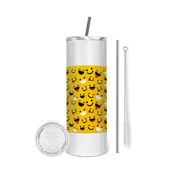 Smilies , Tumbler ποτήρι θερμό από ανοξείδωτο ατσάλι 600ml, με μεταλλικό καλαμάκι & βούρτσα καθαρισμού