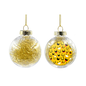 Smilies , Transparent Christmas tree ball ornament with gold filling 8cm