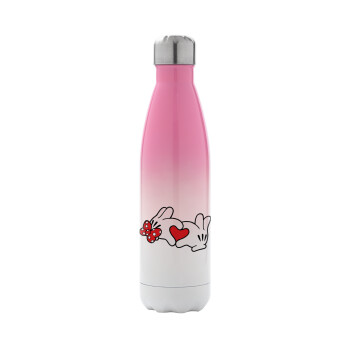 Love hands, Metal mug thermos Pink/White (Stainless steel), double wall, 500ml