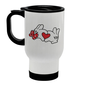 Love hands, Stainless steel travel mug with lid, double wall white 450ml
