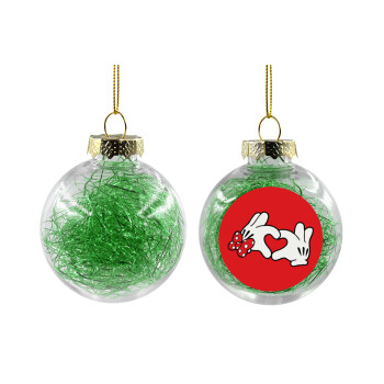 Love hands, Χριστουγεννιάτικη μπάλα δένδρου διάφανη με πράσινο γέμισμα 8cm