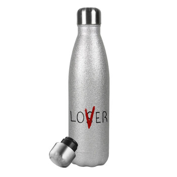 IT Lov(s)er, Μεταλλικό παγούρι θερμός Glitter Aσημένιο (Stainless steel), διπλού τοιχώματος, 500ml