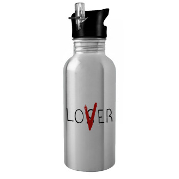 IT Lov(s)er, Water bottle Silver with straw, stainless steel 600ml