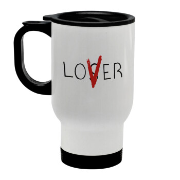 IT Lov(s)er, Stainless steel travel mug with lid, double wall white 450ml