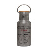 Stainless steel metallic thermos flask, silver with a bamboo lid, double-walled, 350ml.