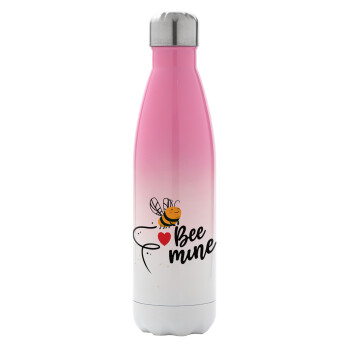 Bee mine!!!, Metal mug thermos Pink/White (Stainless steel), double wall, 500ml