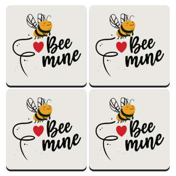 Bee mine!!!, ΣΕΤ 4 Σουβέρ ξύλινα τετράγωνα (9cm)