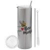 Eco friendly stainless steel Silver tumbler 600ml, with metal straw & cleaning brush