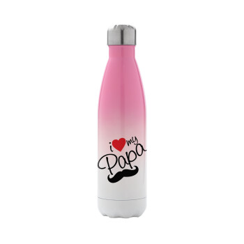 I Love my papa, Metal mug thermos Pink/White (Stainless steel), double wall, 500ml