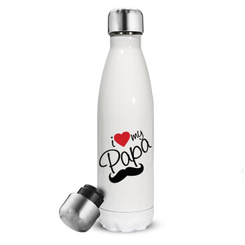 I Love my papa, Metal mug thermos White (Stainless steel), double wall, 500ml