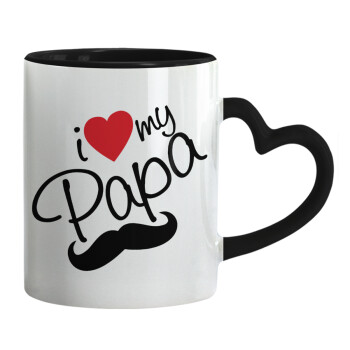 I Love my papa, Κούπα καρδιά χερούλι μαύρη, κεραμική, 330ml