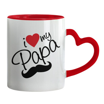 I Love my papa, Κούπα καρδιά χερούλι κόκκινη, κεραμική, 330ml