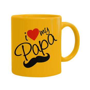 I Love my papa, Ceramic coffee mug yellow, 330ml (1pcs)