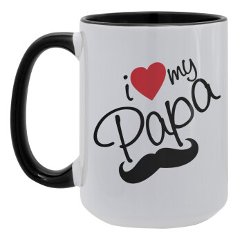 I Love my papa, Κούπα Mega 15oz, κεραμική Μαύρη, 450ml