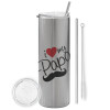 Eco friendly stainless steel Silver tumbler 600ml, with metal straw & cleaning brush