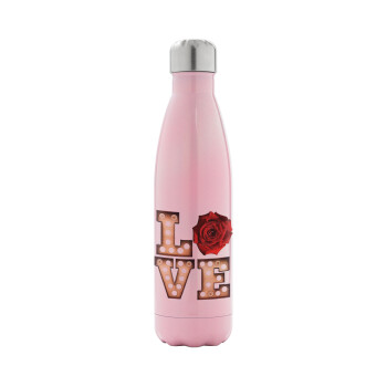 Love lights and roses, Metal mug thermos Pink Iridiscent (Stainless steel), double wall, 500ml